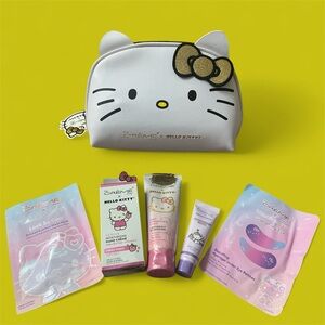Limited edition Hello Kitty x The creme shop makeup bag and 5 skincare items
